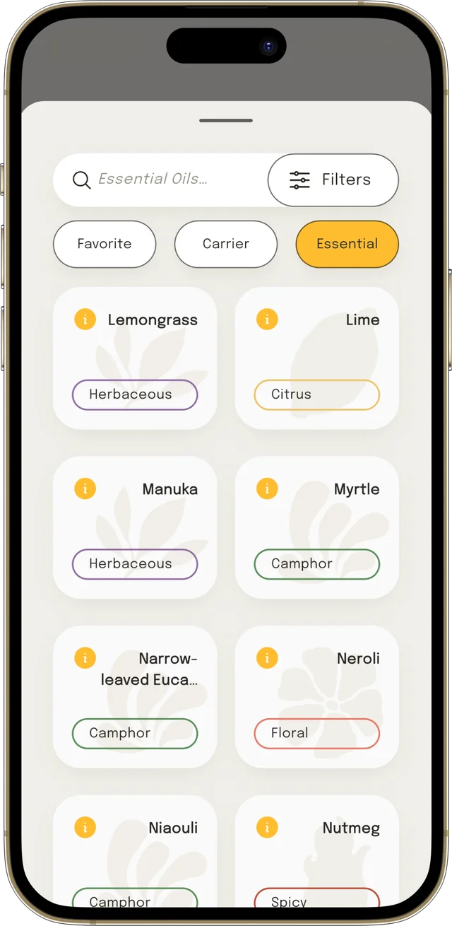 The oil library in Essential Blend